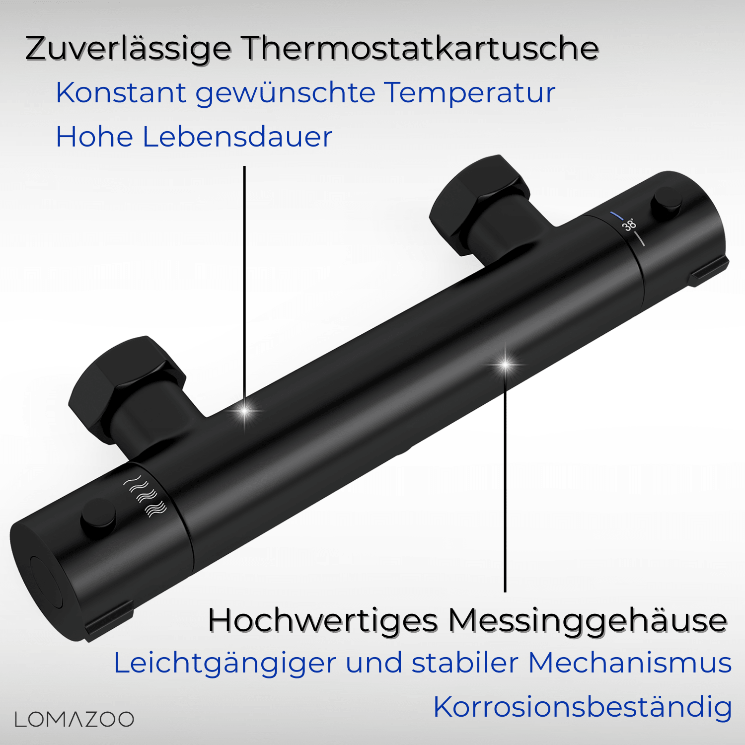 Thermostatische douchekraan Mat Zwart - 15cm - lomazoo.com