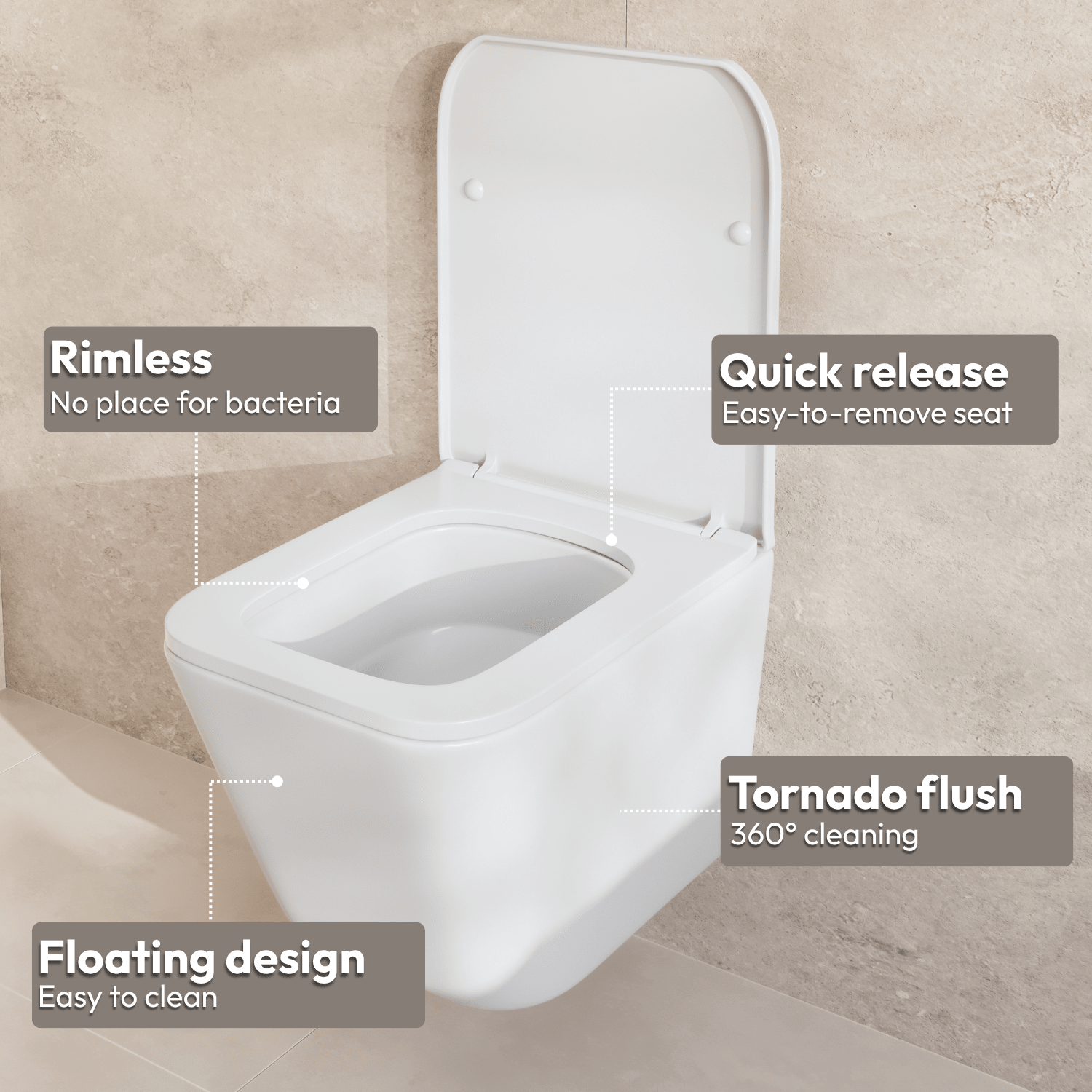 LINEA Hangend Toilet - Wit - Vierkant - lomazoo.com