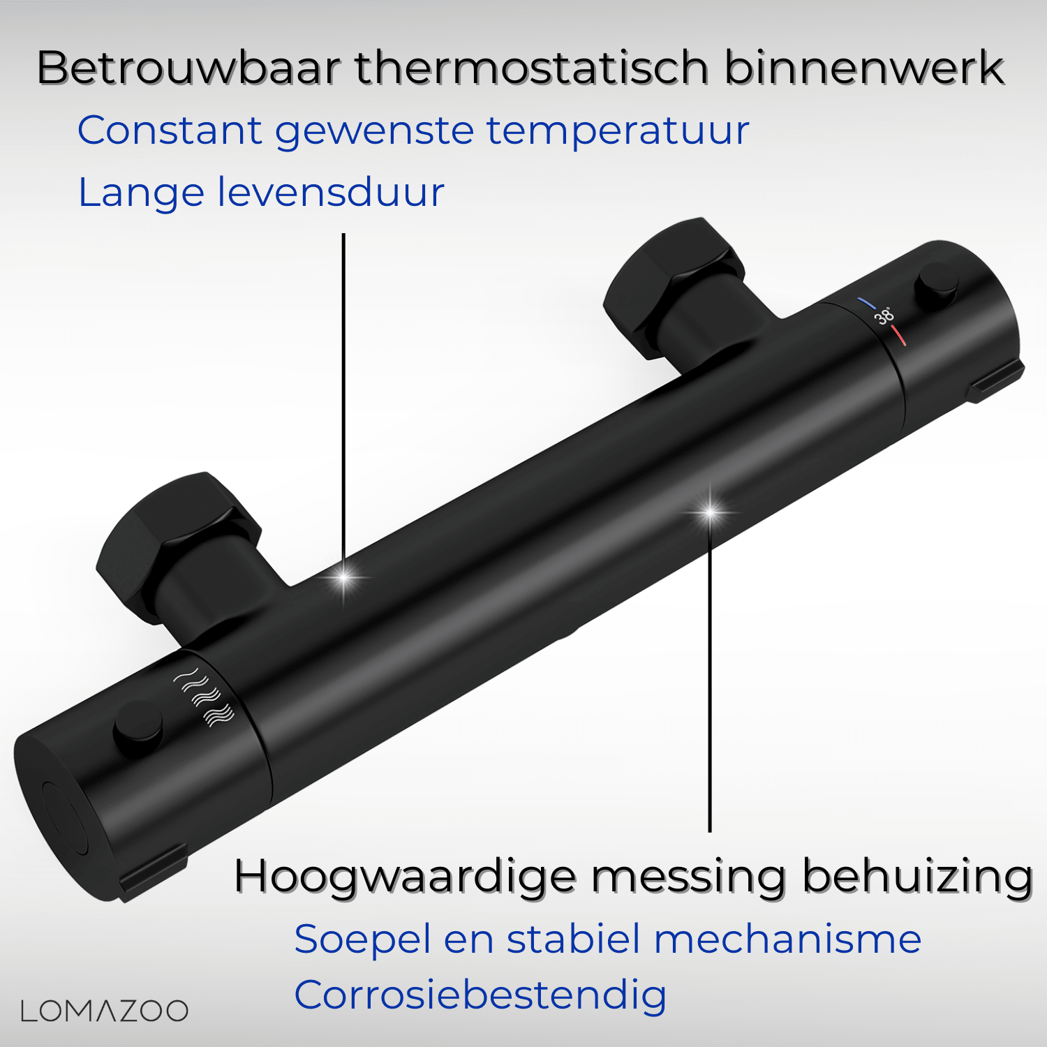 Thermostatische douchekraan Mat Zwart - 15cm - lomazoo.com