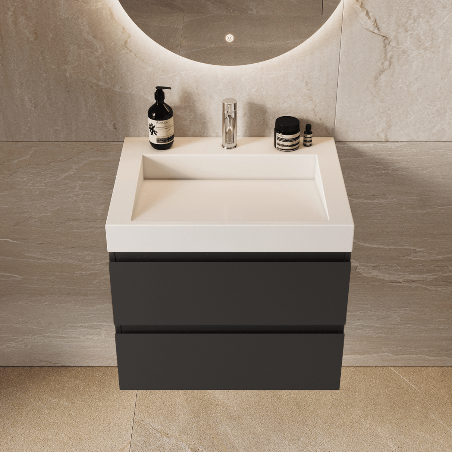 ZARIVO Mat Zwart - Wastafel Wit - 60cm - lomazoo.com