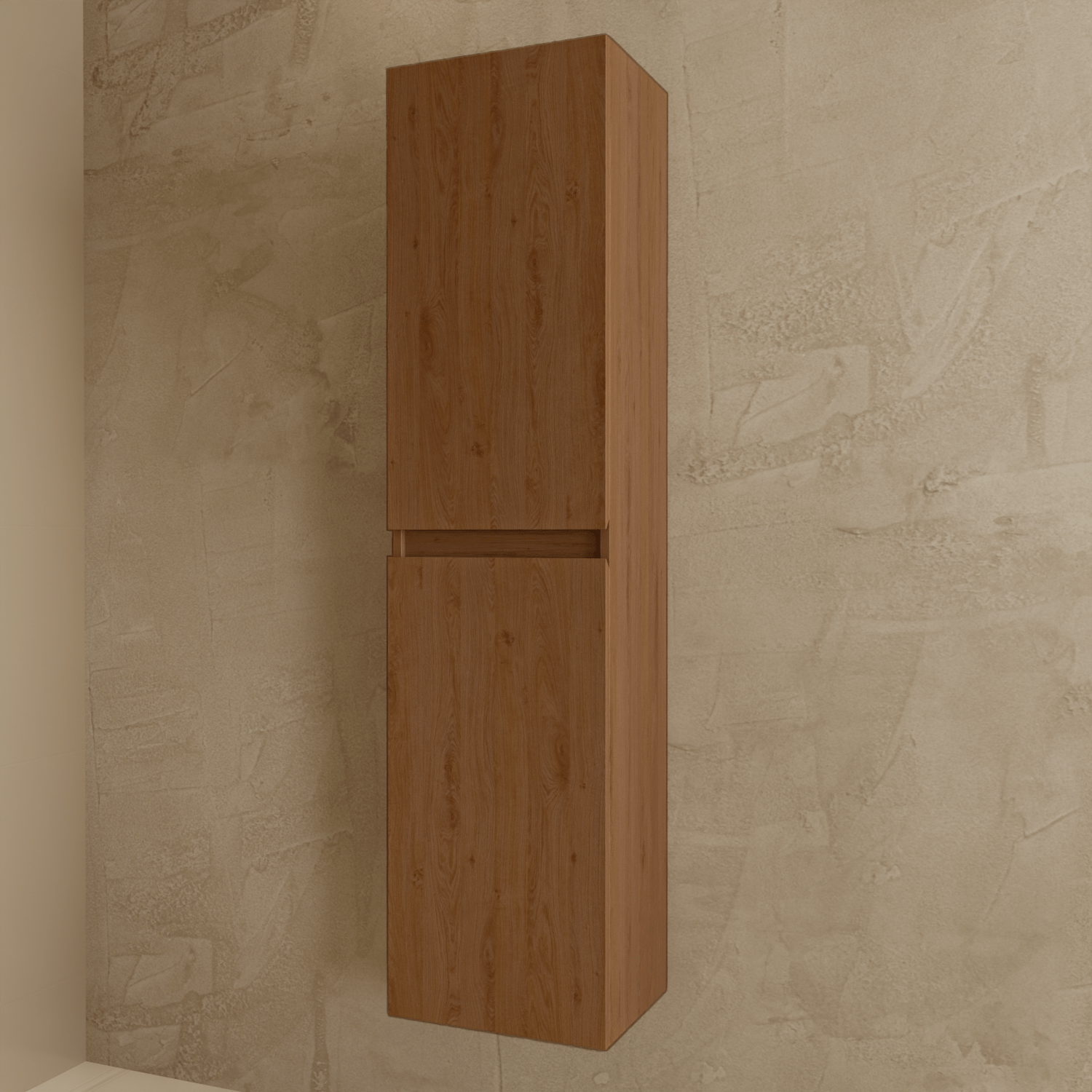 Badmeubelset VERONA 100 cm - Met Kolomkast - Warm Eiken - Wastafel Wit - lomazoo.com