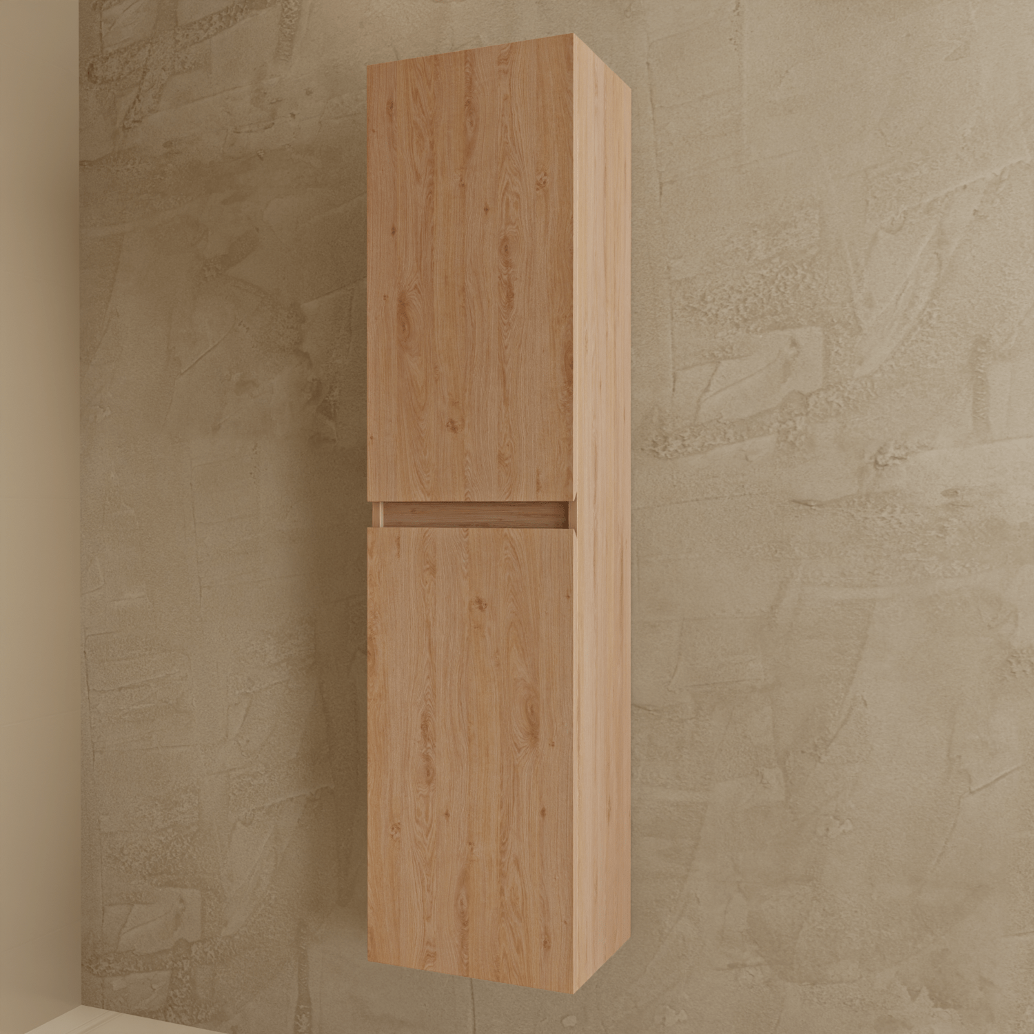 Badmeubelset VERONA 60 cm - Met Kolomkast - Licht Eiken - Wastafel Wit - lomazoo.com