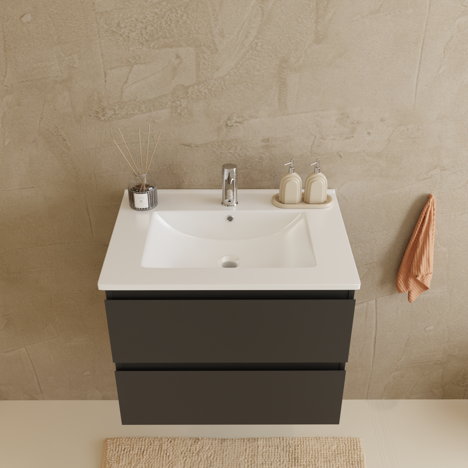 Ensemble meuble vasque 60 cm avec colonne - noir mat - lavabo blanc - LOMAZOO Verona