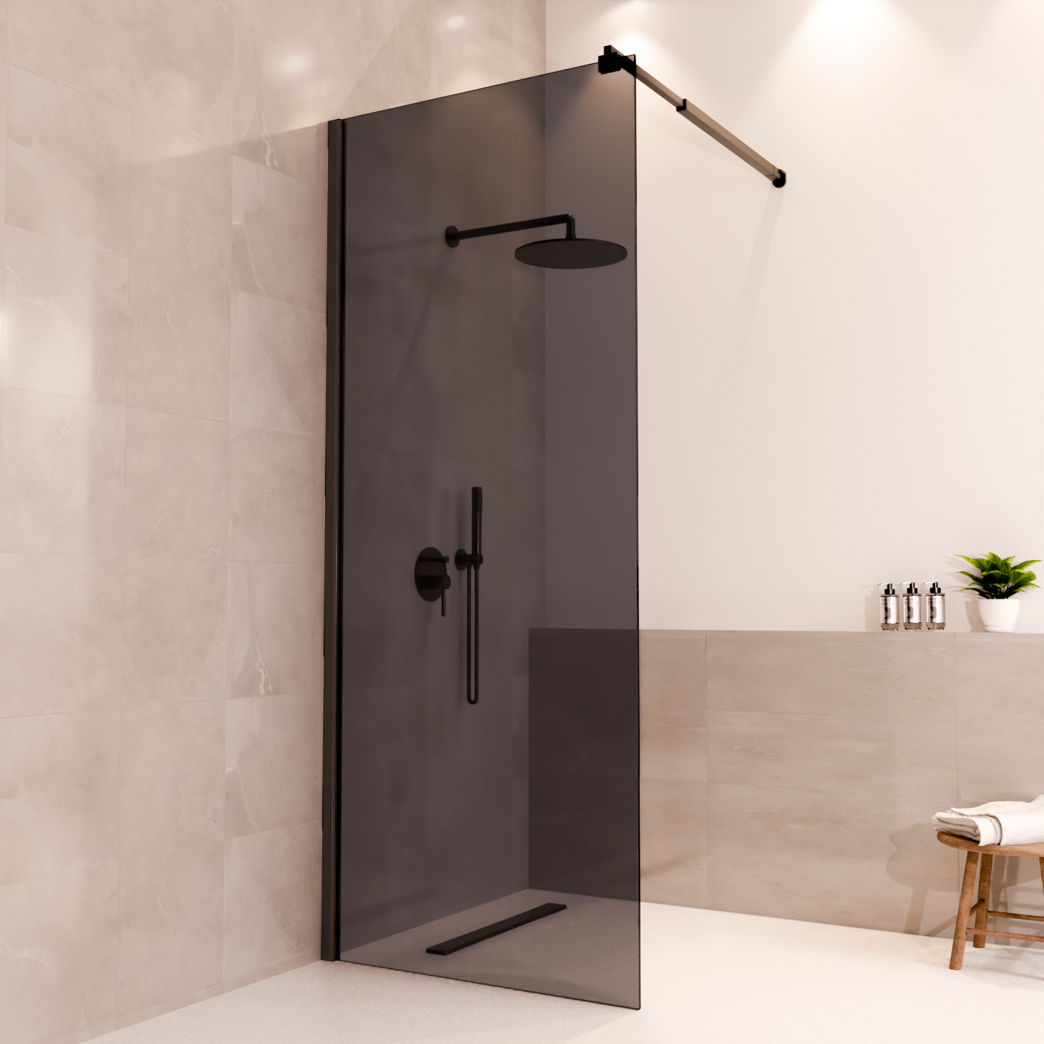 Douchewand Lima 80 x 200 cm - Zwart - Rookglas Nano Coating - lomazoo.com