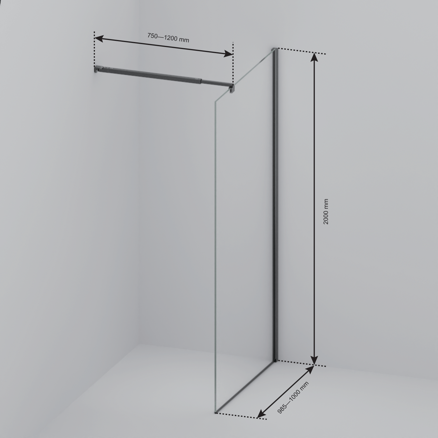 Inloopdouche Lima 100 x 200 cm - Zwart - Gerookt Glas Nano Coating - lomazoo.com
