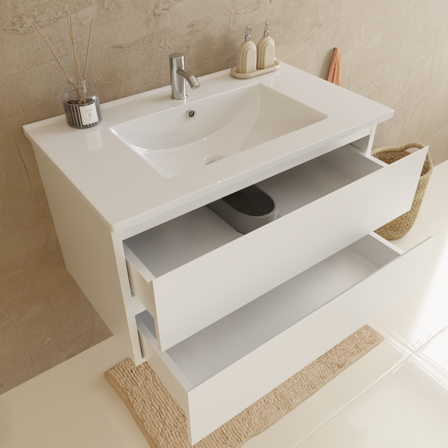 Ensemble meuble vasque 80 cm avec colonne - blanc brillant - lavabo blanc - LOMAZOO Verona