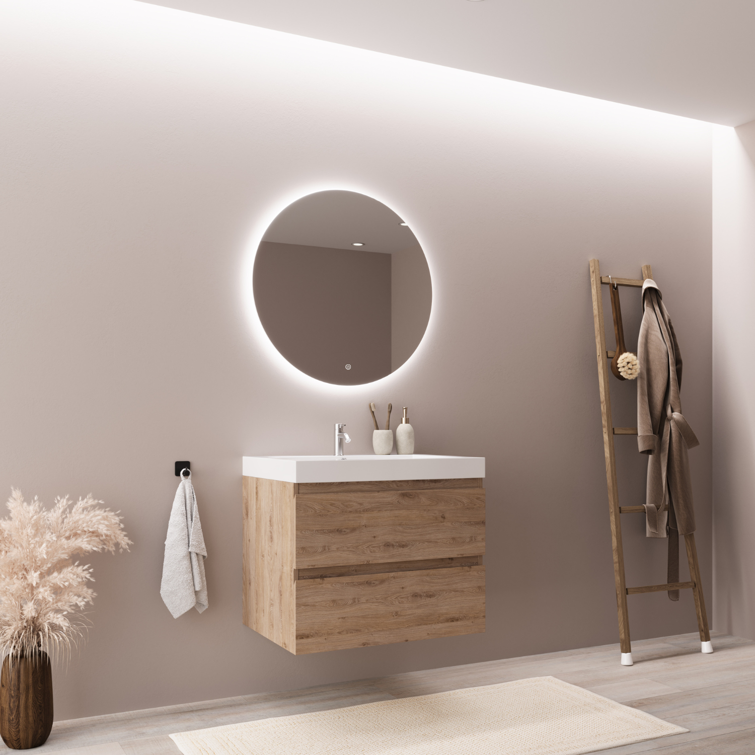 MONACO Chêne Clair - Lavabo Blanc - 60cm