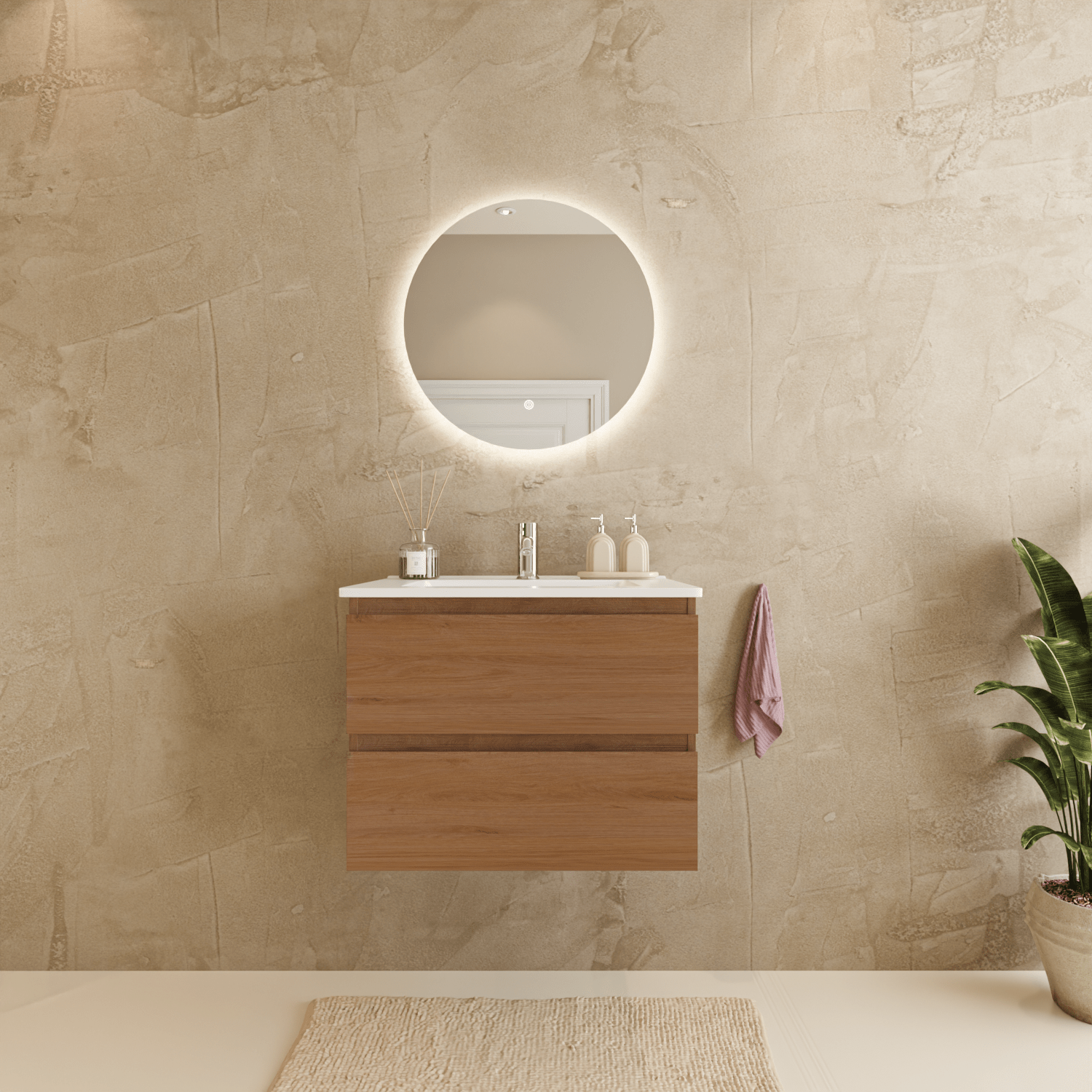 MARENZA Warm Eiken - Wastafel Wit - 60cm - lomazoo.com