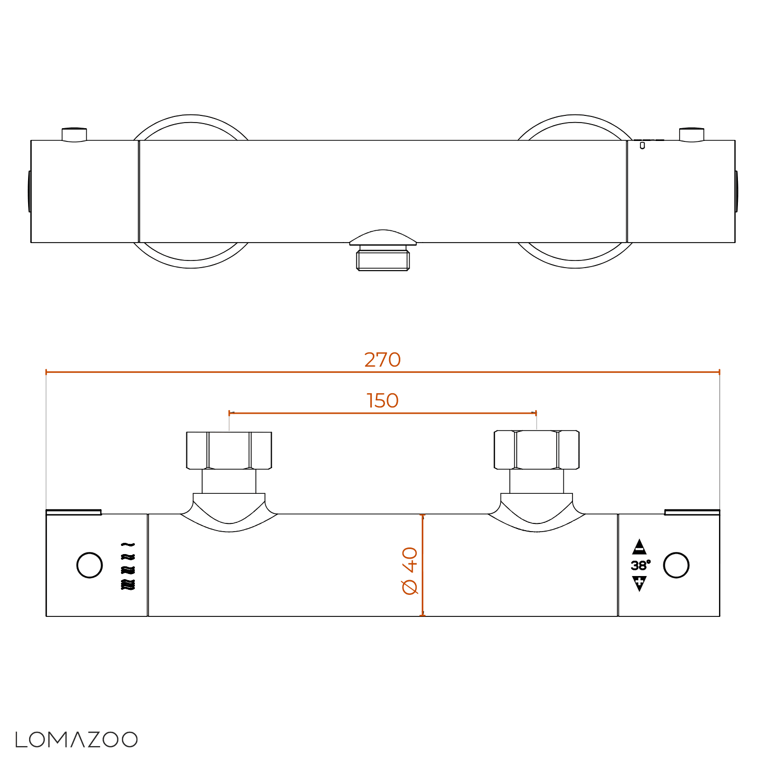 Thermostatische douchekraan Mat Zwart - 15cm - lomazoo.com