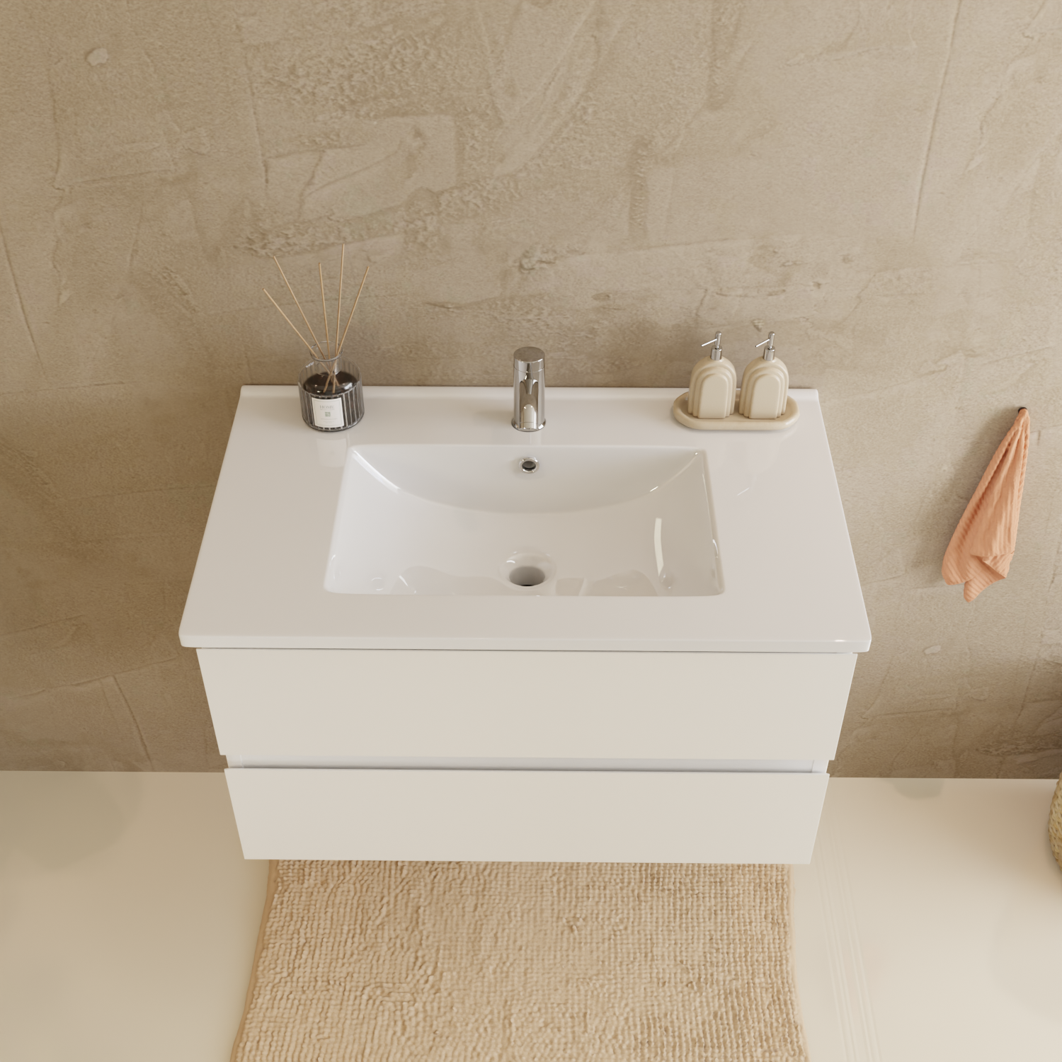 Ensemble meuble vasque 80 cm avec colonne - blanc brillant - lavabo blanc - LOMAZOO Verona