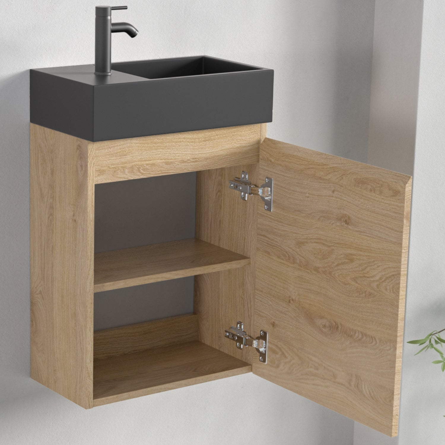 MALIBU licht eiken - wastafel zwart - lomazoo.com