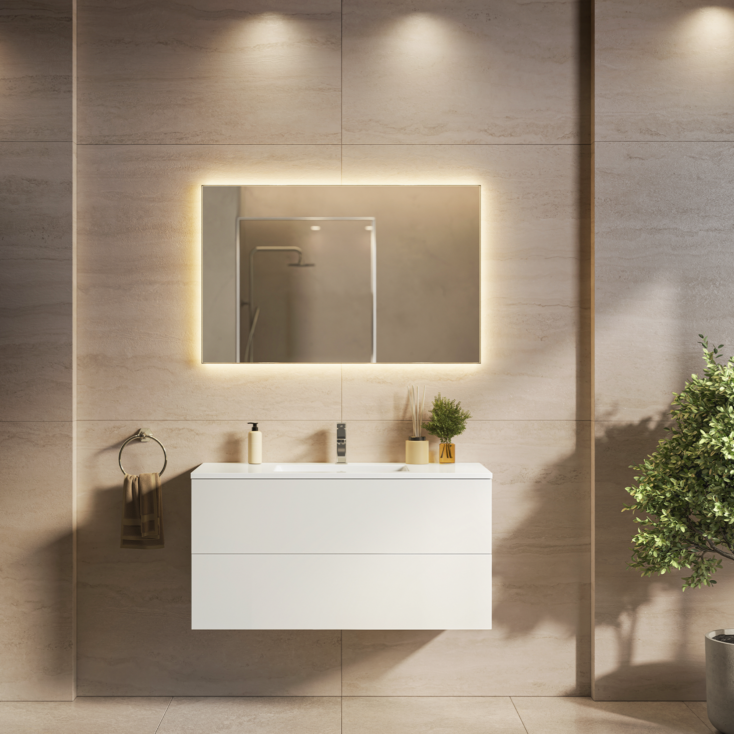 NINEO Blanc brillant - Lavabo blanc - 100 cm