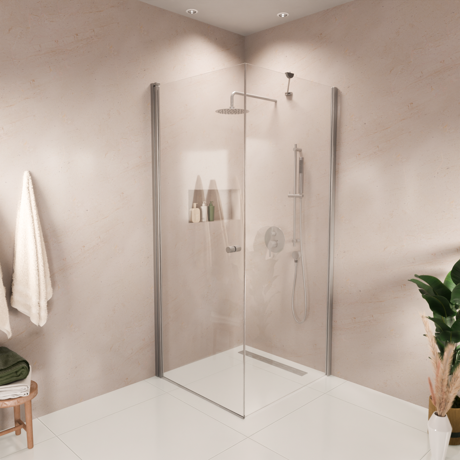 Cabine de douche Medellin 90 x 90 x 200 cm – Chrome – Revêtement Nano – Porte battante