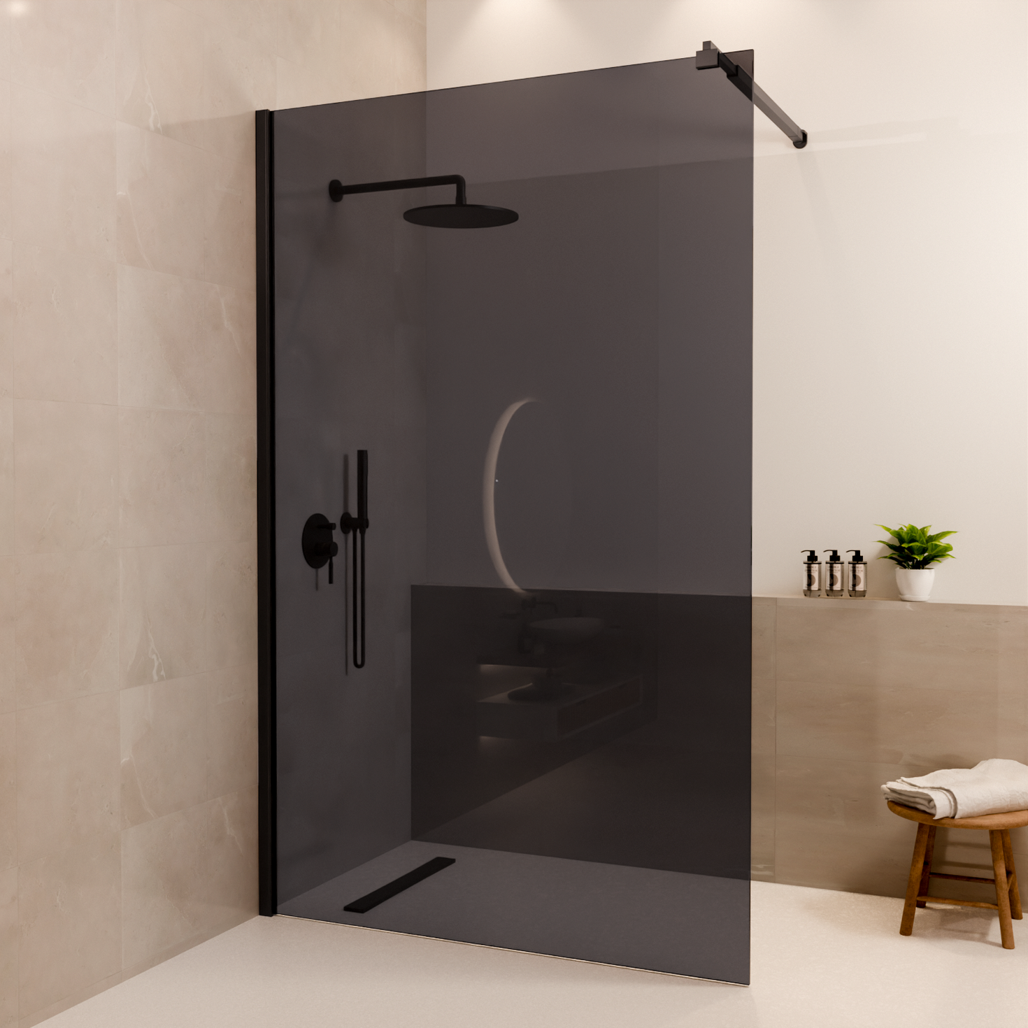 Paroi de douche Lima 120 x 200 cm – Noir – Verre fumé – Revêtement Nano