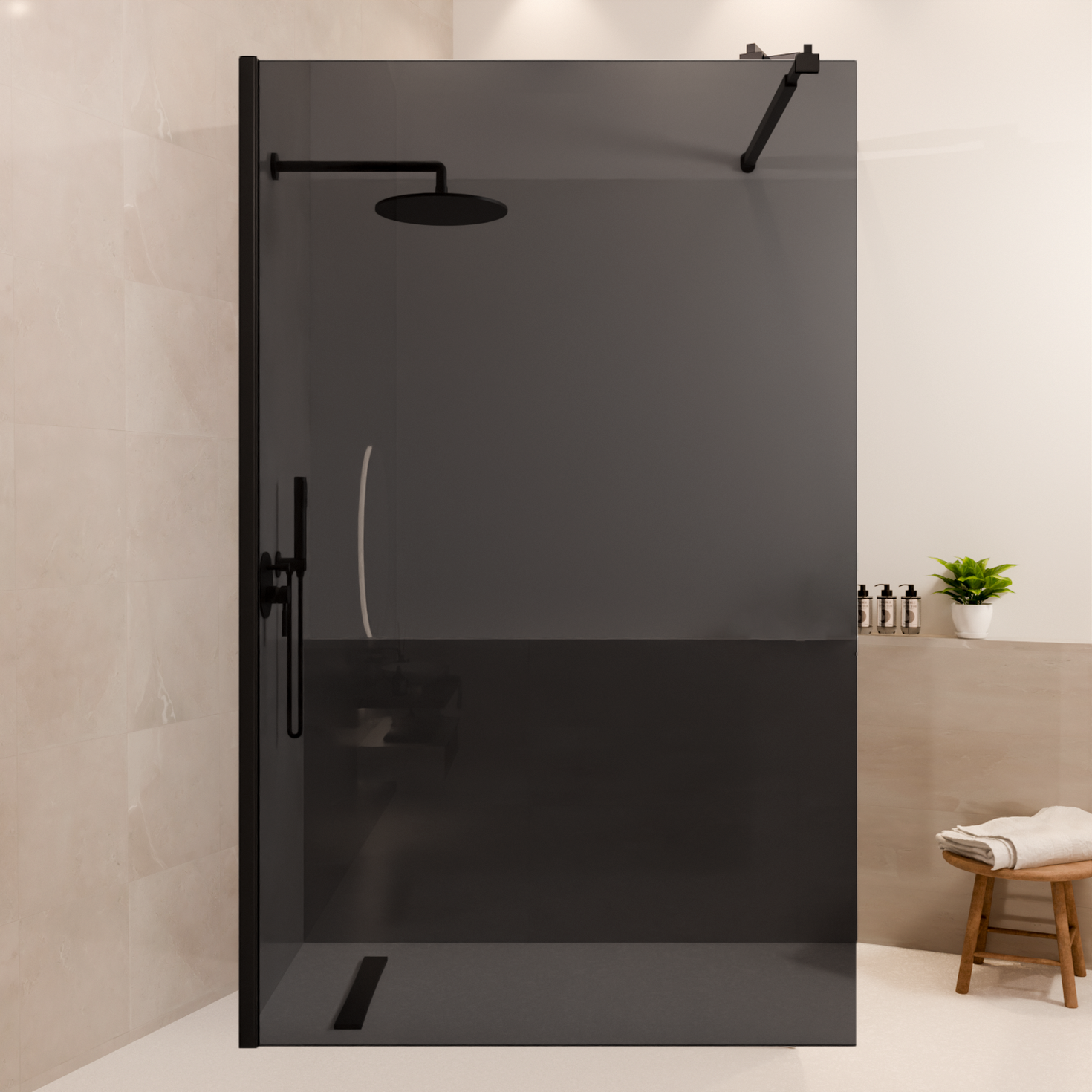 Paroi de douche Lima 120 x 200 cm – Noir – Verre fumé – Revêtement Nano