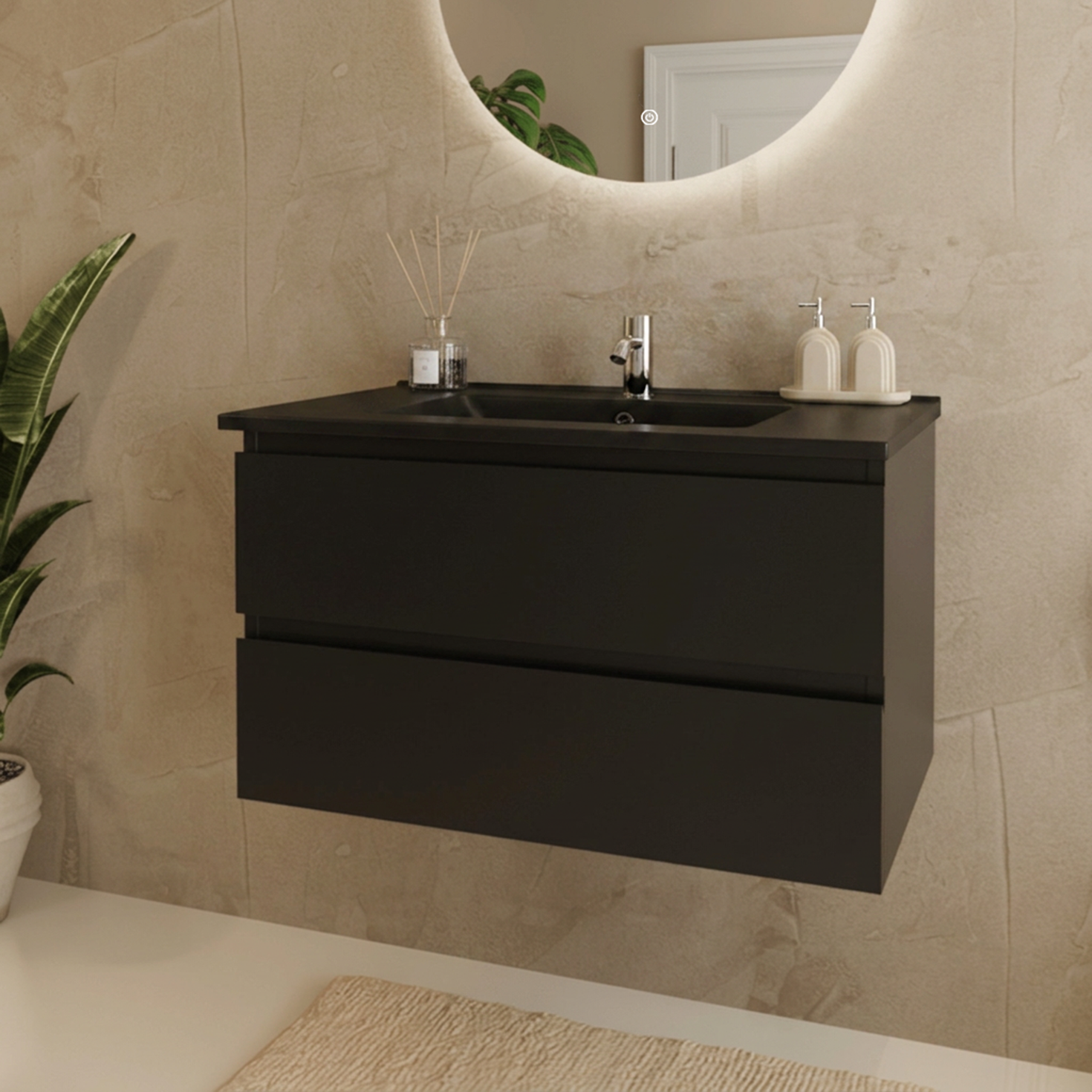 MARENZA Noir mat – Vasque noire – 80 cm