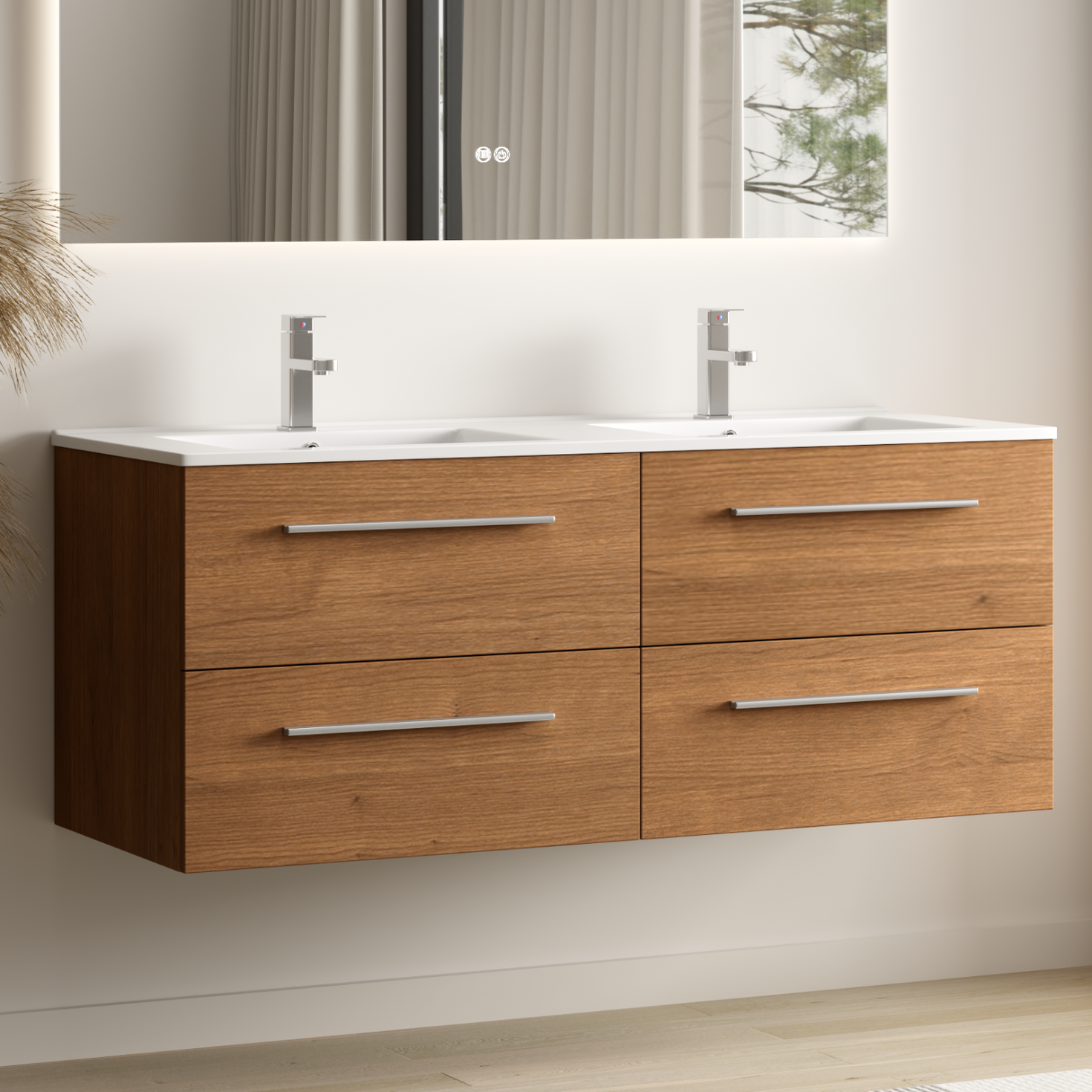 VALENO Chêne chaud - Lavabo blanc - 120 cm