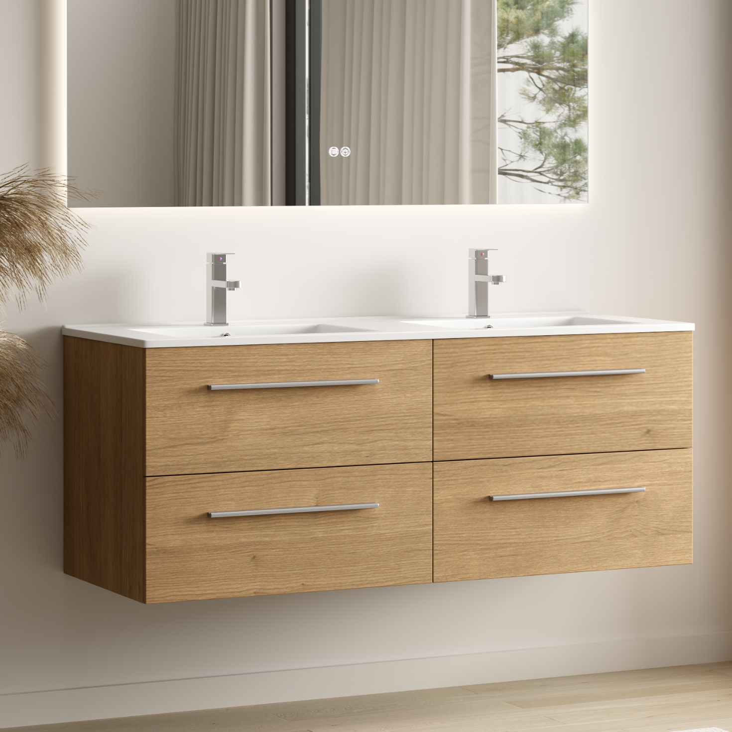 VALENO Chêne clair - Lavabo blanc - 120 cm