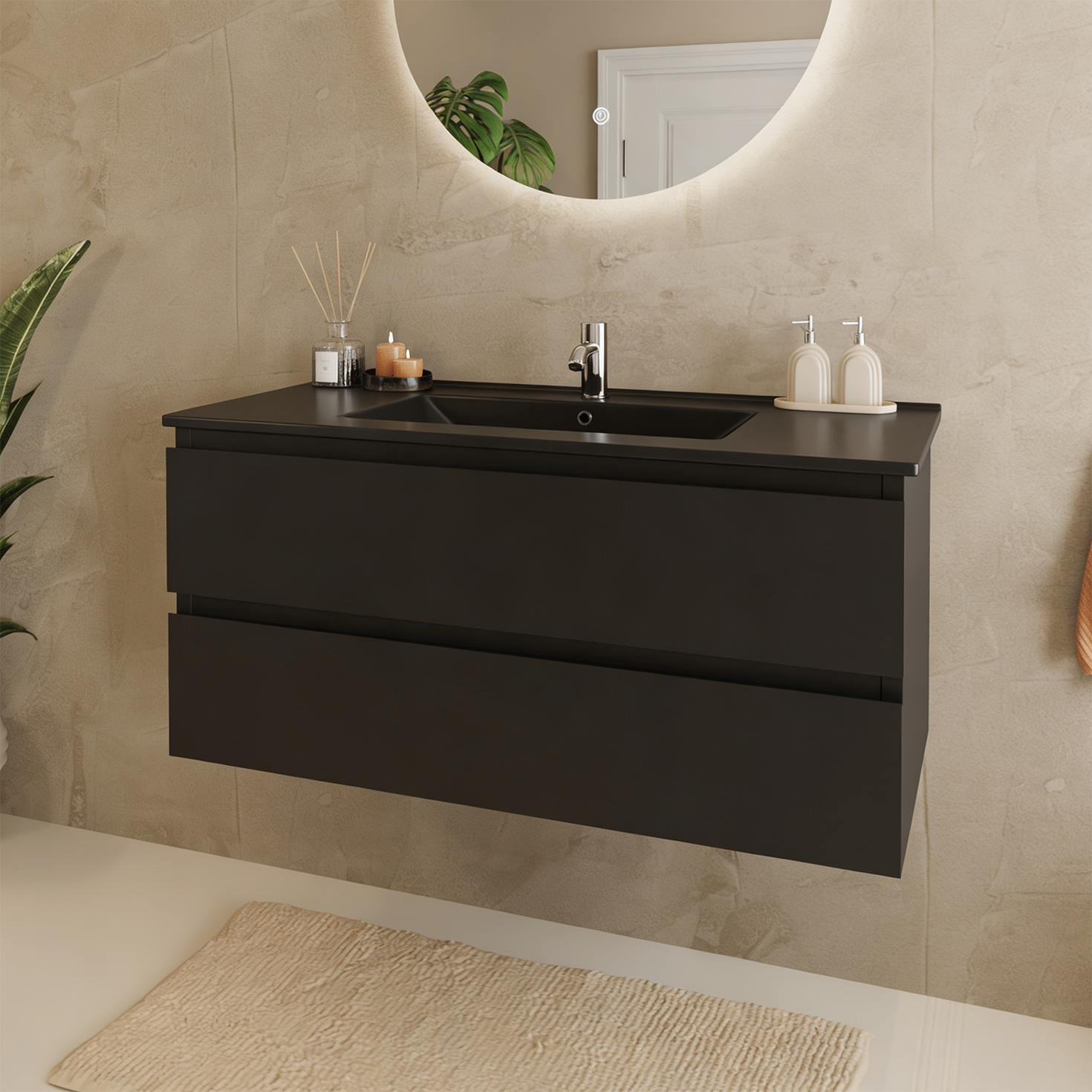 MARENZA Noir mat – Vasque noire – 100 cm
