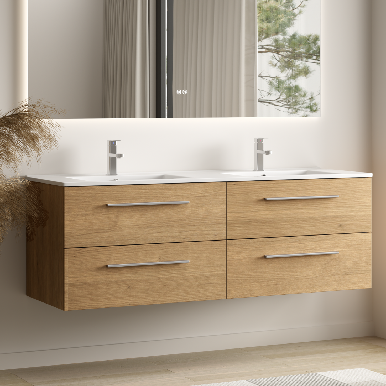 VALENO Chêne clair - Lavabo blanc - 140 cm