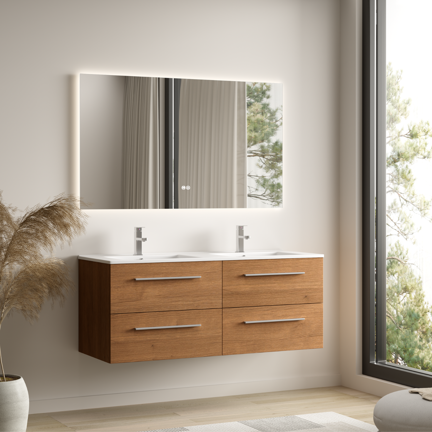 VALENO Chêne chaud - Lavabo blanc - 120 cm