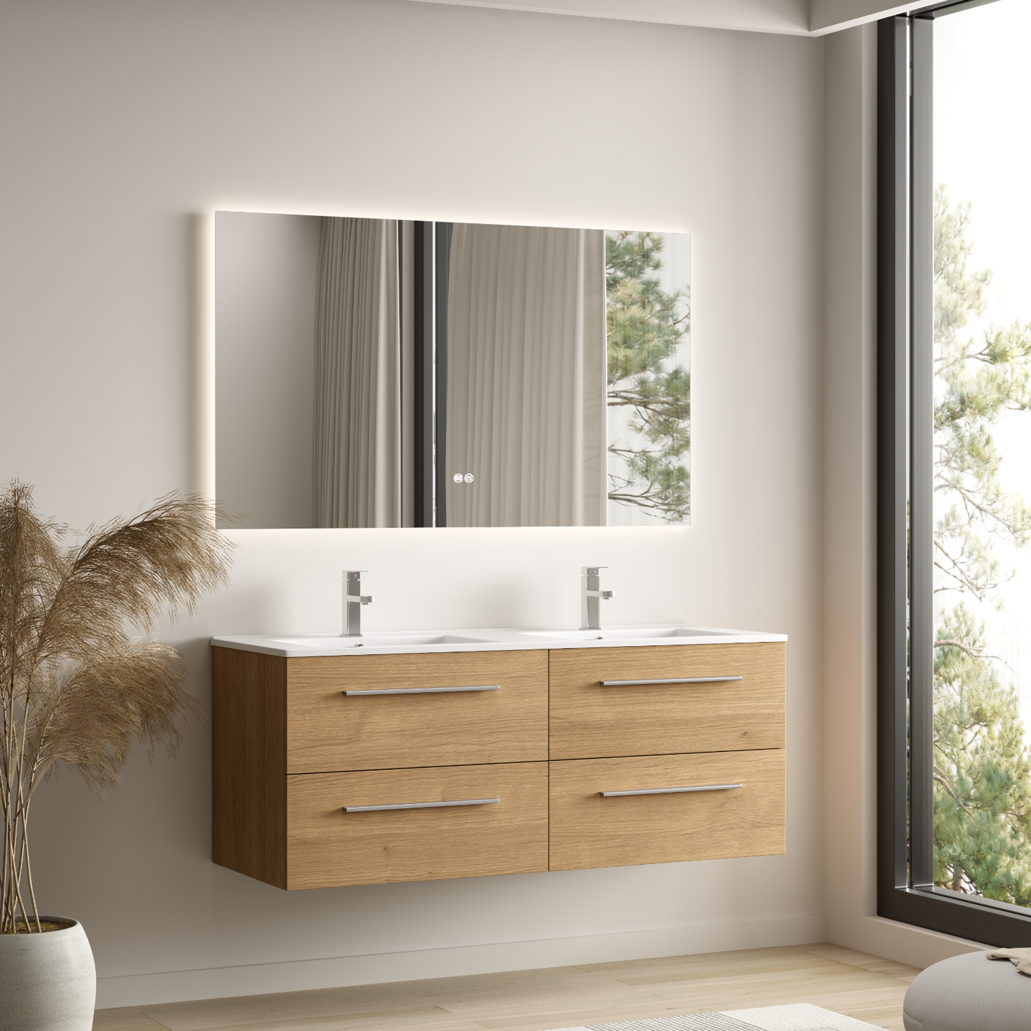 VALENO Chêne clair - Lavabo blanc - 120 cm