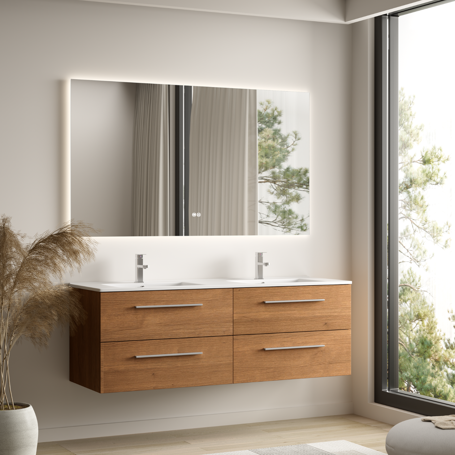 VALENO Chêne chaud - Lavabo blanc - 140 cm