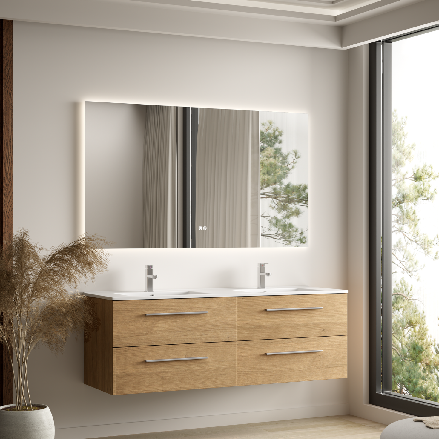 VALENO Chêne clair - Lavabo blanc - 140 cm