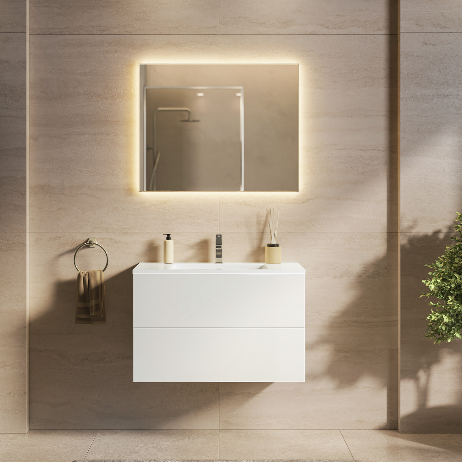 NINEO Blanc brillant - Lavabo blanc - 80 cm