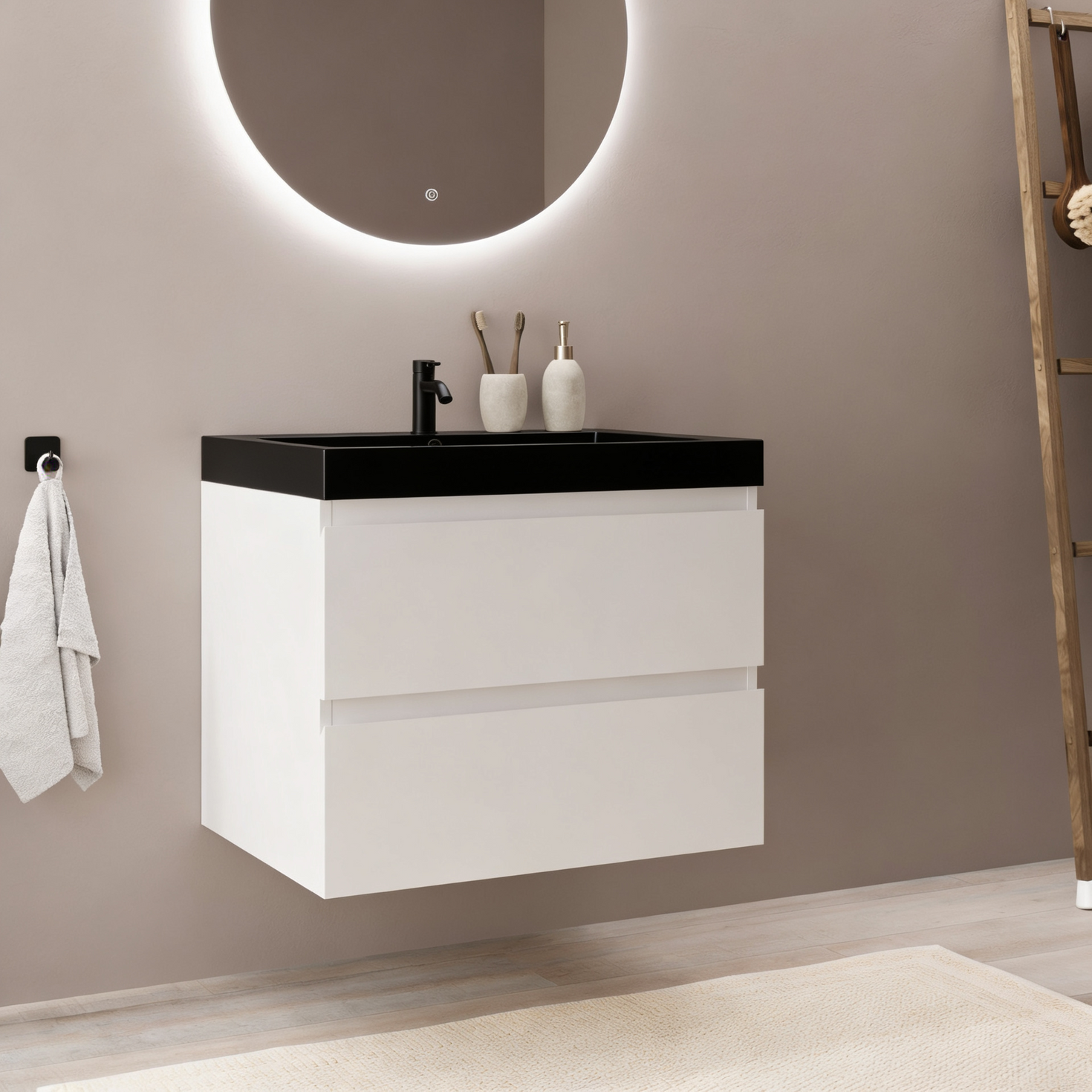 MONACO Blanc brillant - Lavabo noir - 60 cm