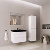 Ensemble meuble de salle de bain AVALON 60 cm - Avec colonne - Blanc brillant - Lavabo noir