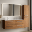 Ensemble meuble de salle de bain NAVERO 120 cm - Avec colonne - Chêne chaud - Lavabo blanc