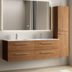 Ensemble meuble de salle de bain NAVERO 140 cm - Avec colonne - Chêne chaud - Lavabo blanc