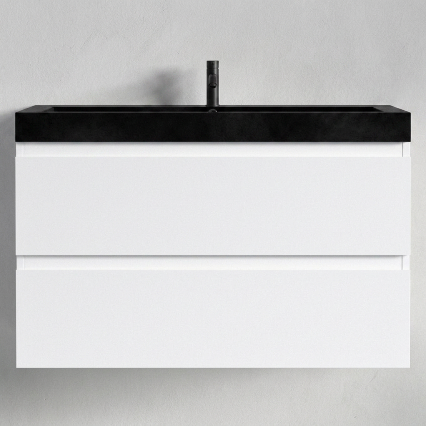 Ensemble meuble de salle de bain AVALON 80 cm - Avec colonne - Blanc brillant - Lavabo noir