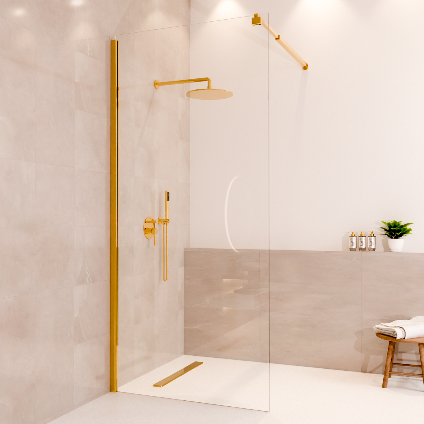 Paroi de douche Lima 90 x 200 cm – Or brillant – Revêtement Nano