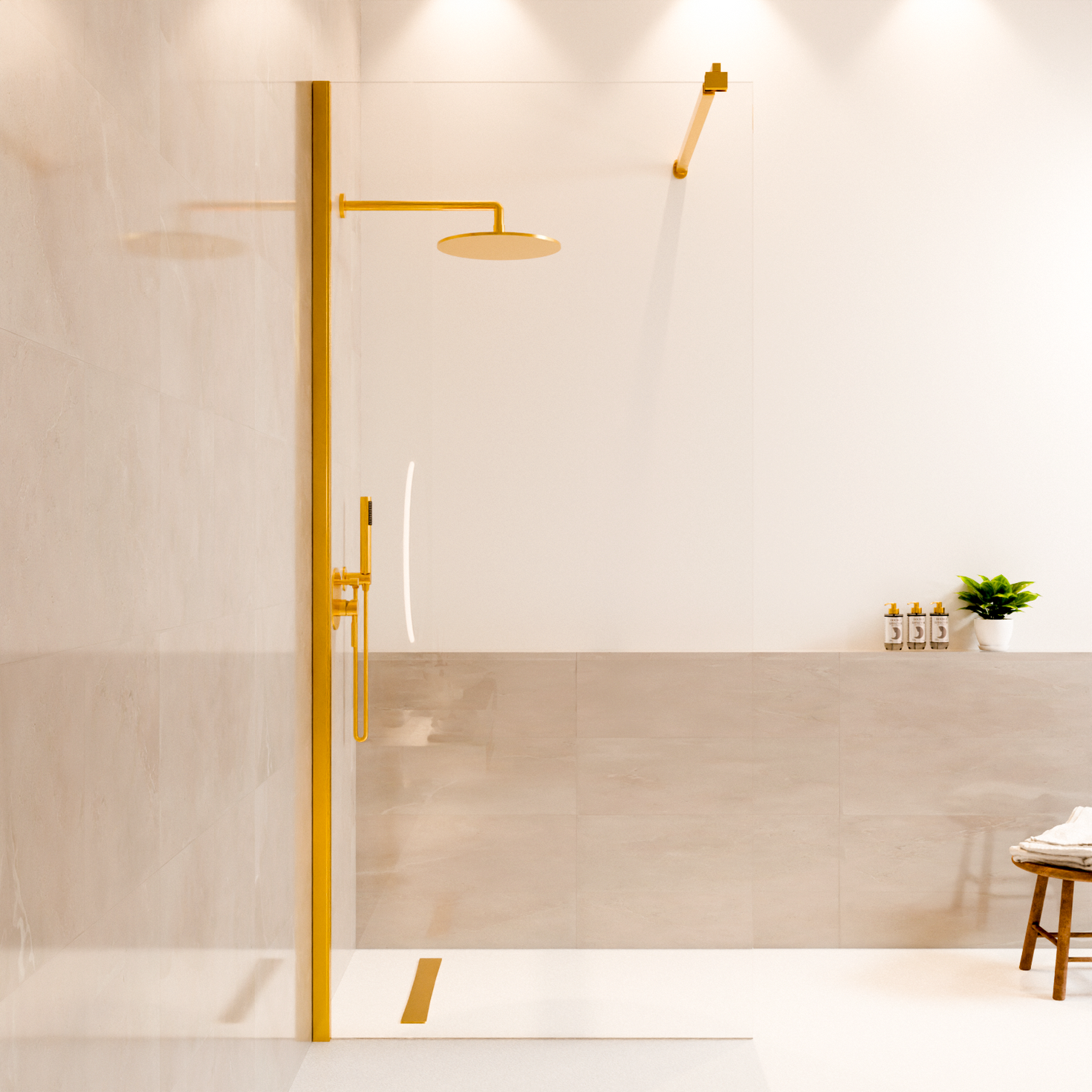 Paroi de douche Lima 90 x 200 cm – Or brillant – Revêtement Nano