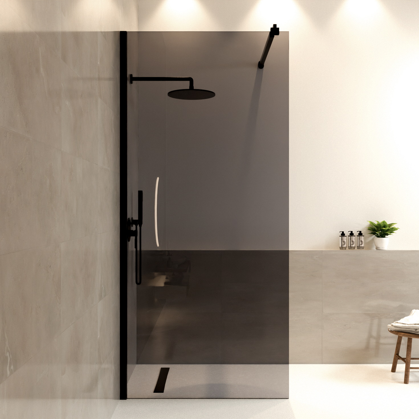 Paroi de douche Lima 90 x 200 cm – Noir – Verre fumé – Revêtement Nano