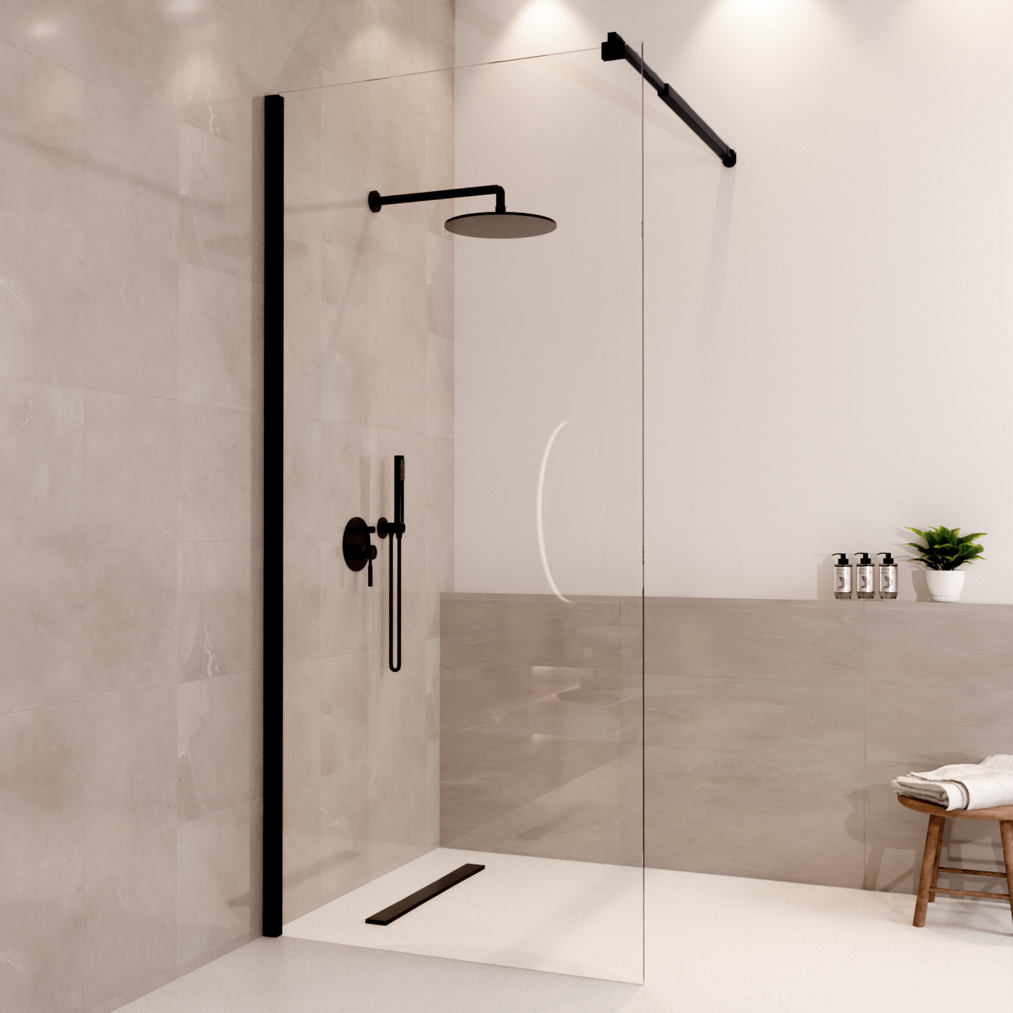 Paroi de douche Lima 90 x 200 cm – Noir – Revêtement Nano