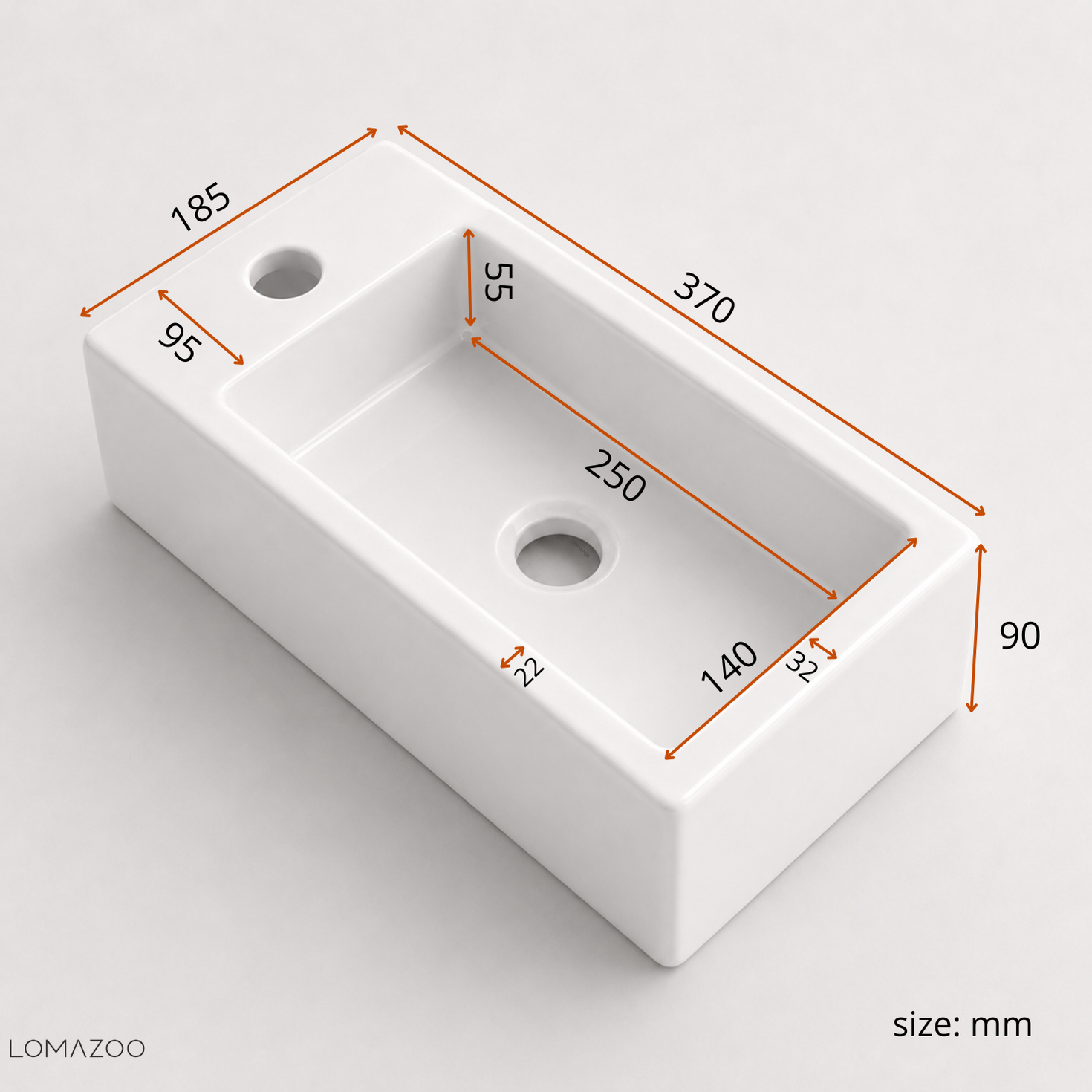Robinet lave-mains blanc - trou de robinet à gauche