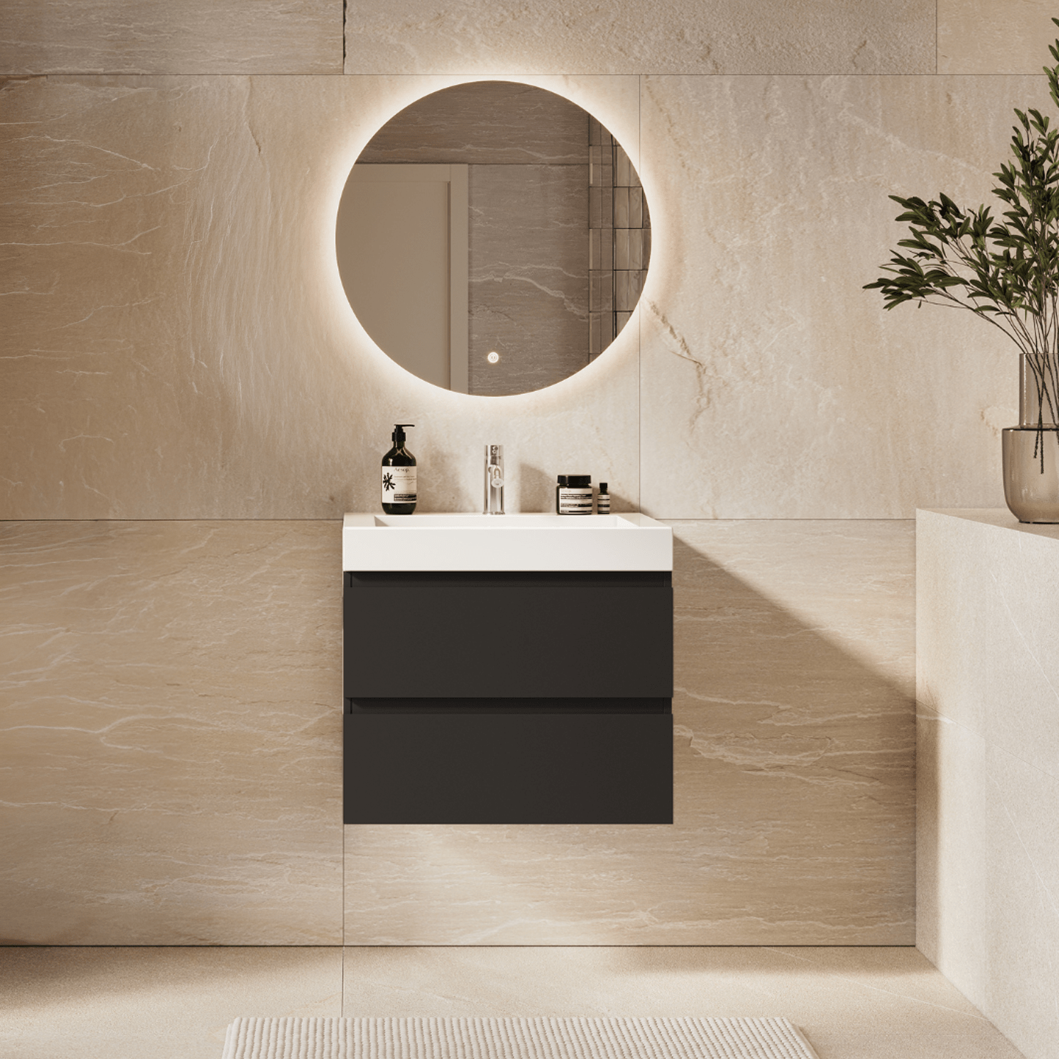 AZURO Mat Zwart - Wastafel Wit - Met Kolomkast - 60cm - lomazoo.com