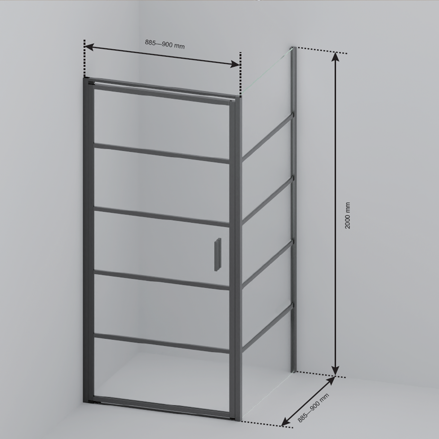 Cabine de douche Cartagena 90 x 90 x 200 cm – Or brillant – Avec bandes – Revêtement Nano