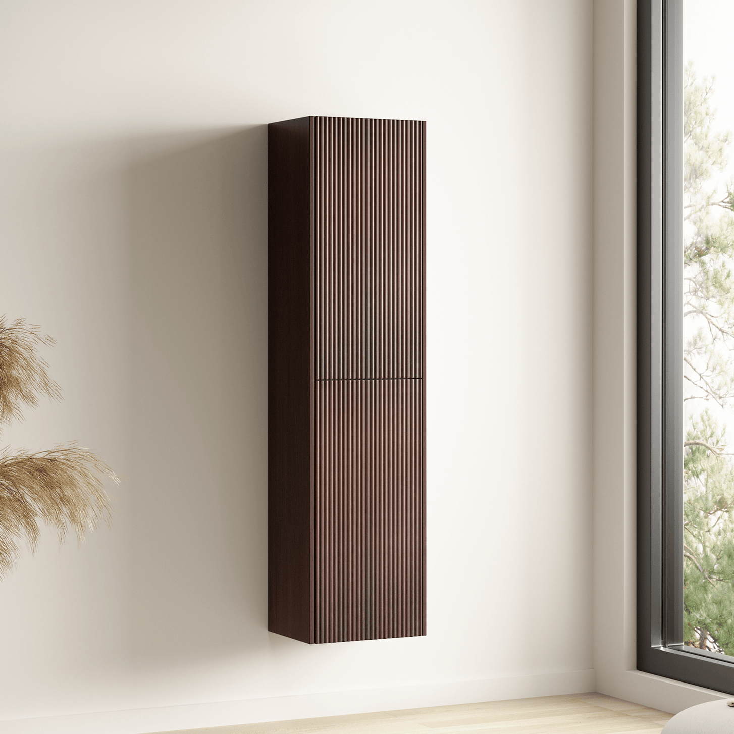 Badmeubelset TROPANI 80 cm - Walnoot - Ribbel front - Waskom Wit - lomazoo.com