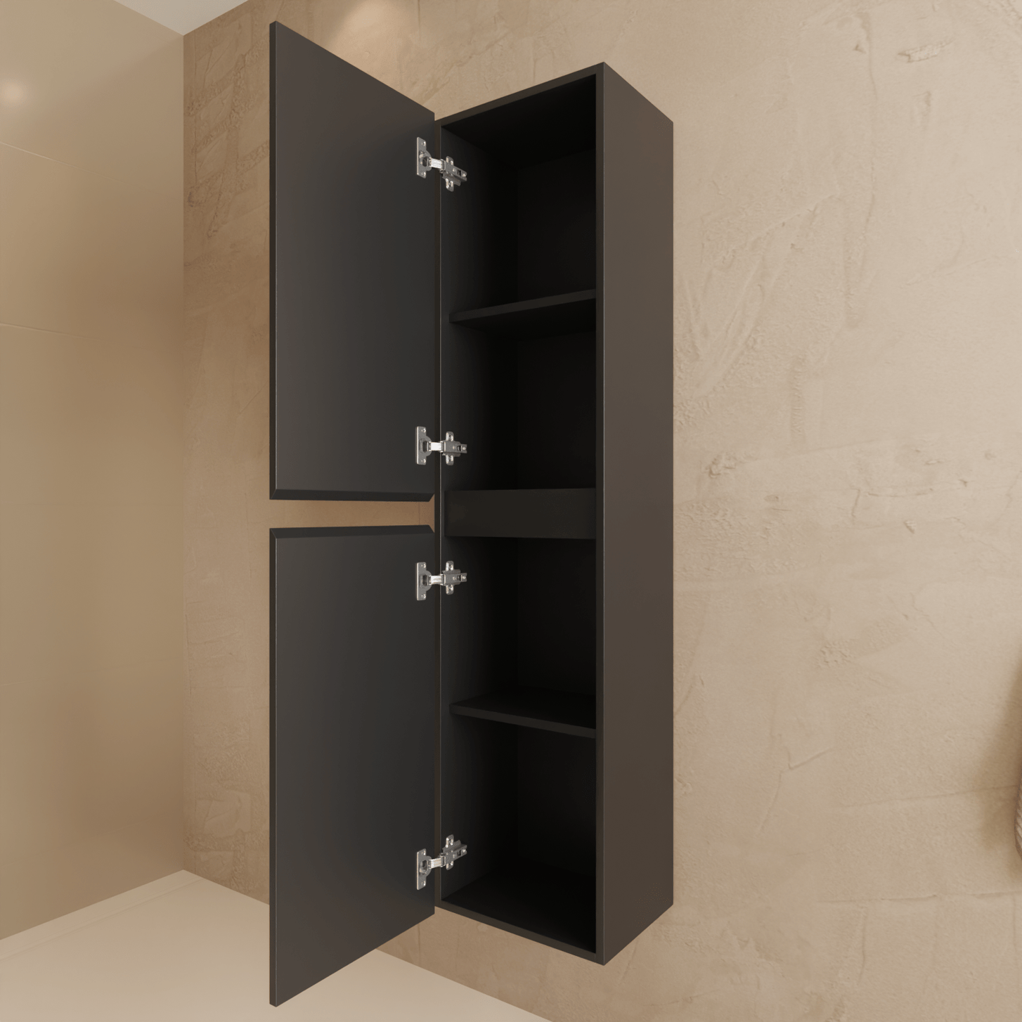 Badmeubelset VERONA 100 cm - Met Kolomkast - Mat Zwart - Wastafel Wit - lomazoo.com