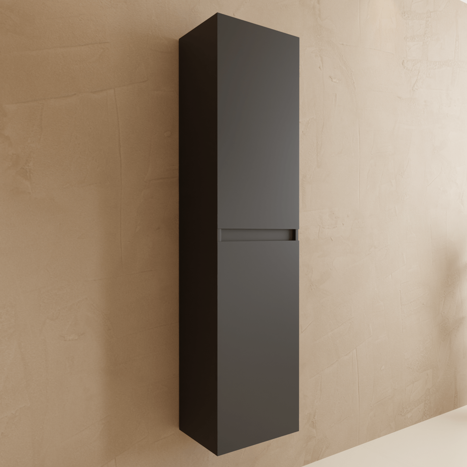 Badmeubelset VERONA 60 cm - Met Kolomkast - Mat Zwart - Wastafel Wit - lomazoo.com