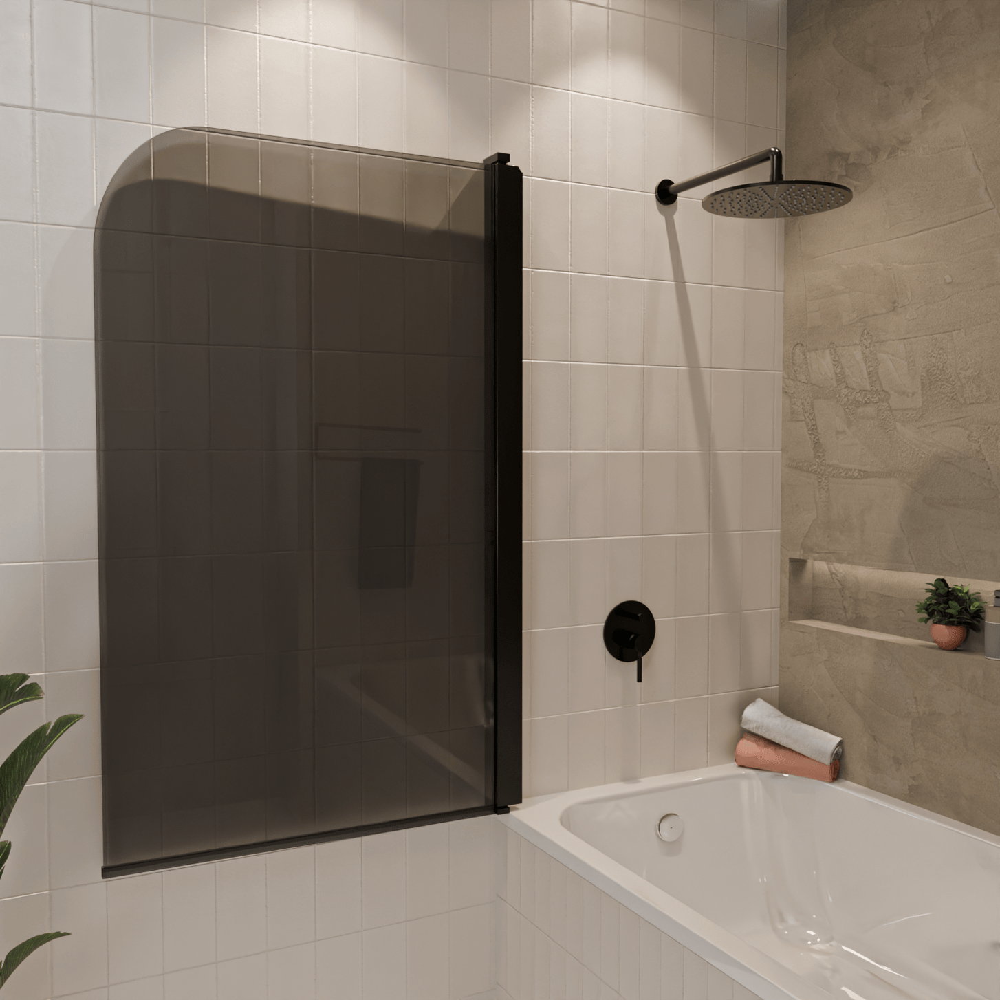 Badwand Palmas 80 x 140 cm - Zwart - Rookglas Nano Coating - lomazoo.com