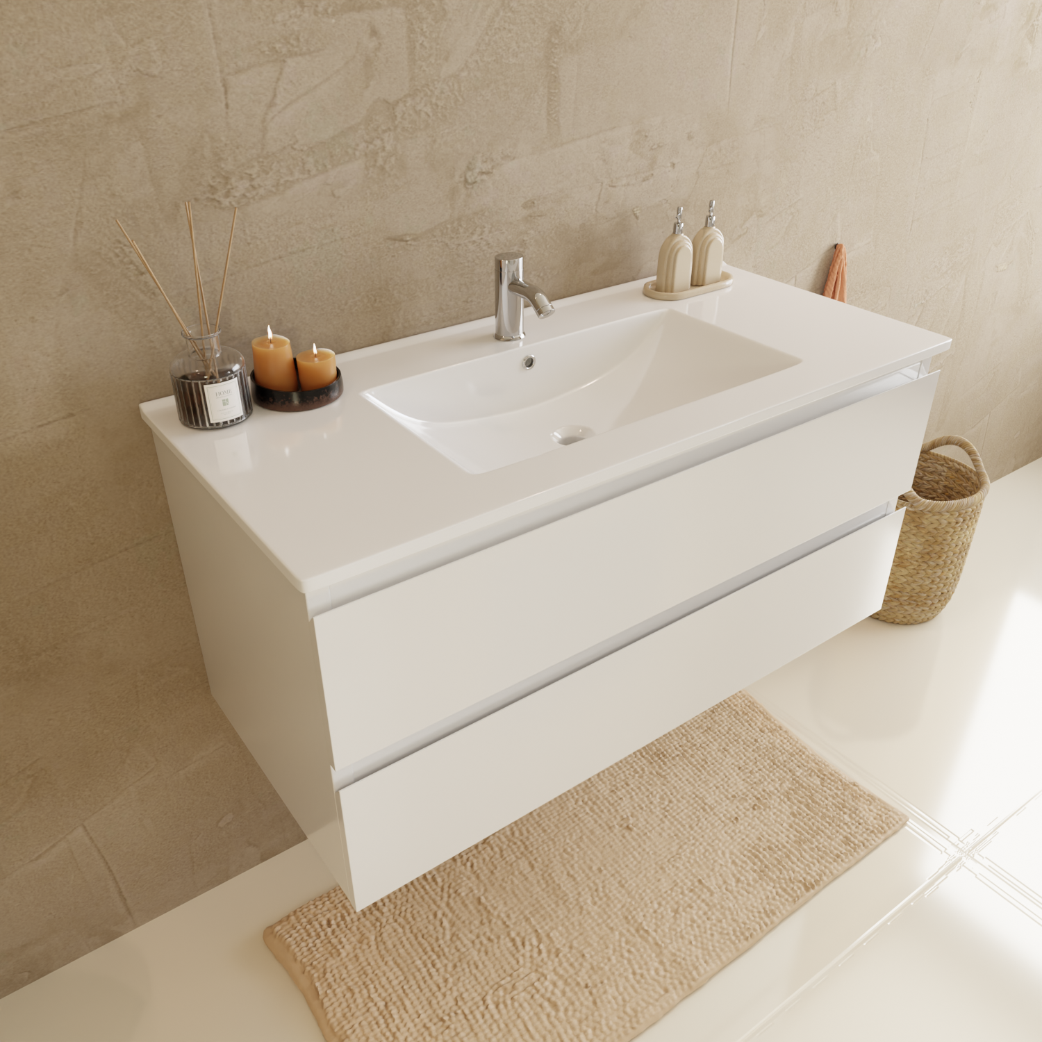 Ensemble meuble vasque 100 cm avec colonne - blanc brillant - lavabo blanc - LOMAZOO Verona