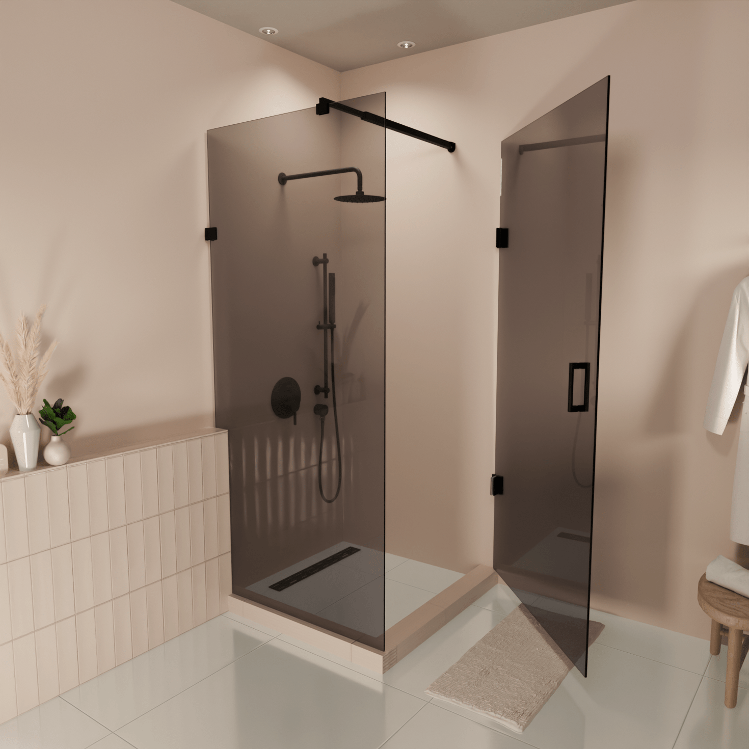 Douchecabine Cali 90 x 90 x 200 cm - Matzwart - Gerookt Glas Nano Coating - Draaideur - lomazoo.com