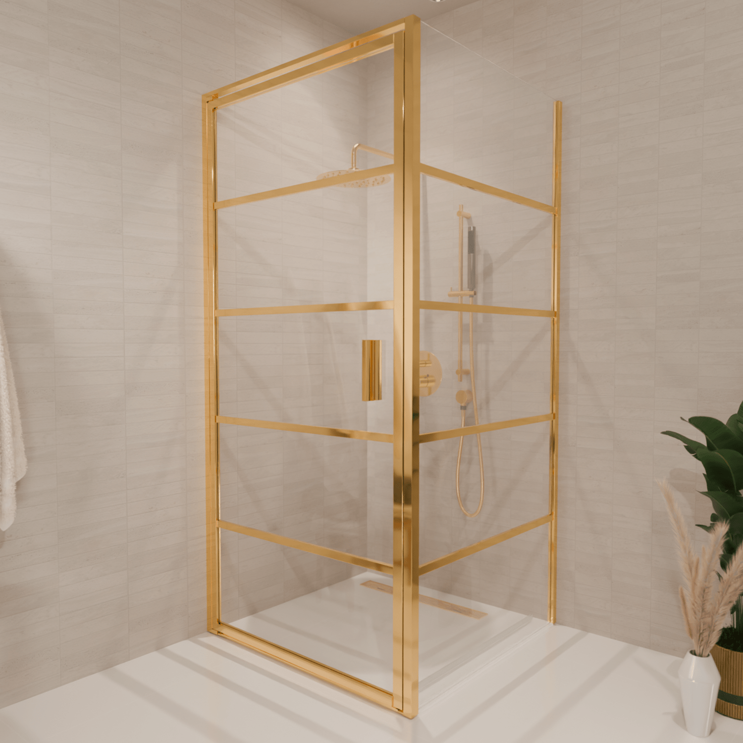 Douchecabine Cartagena 90 x 90 x 200 cm - Glanzend Goud - Met Strepen - Nano Coating - lomazoo.com