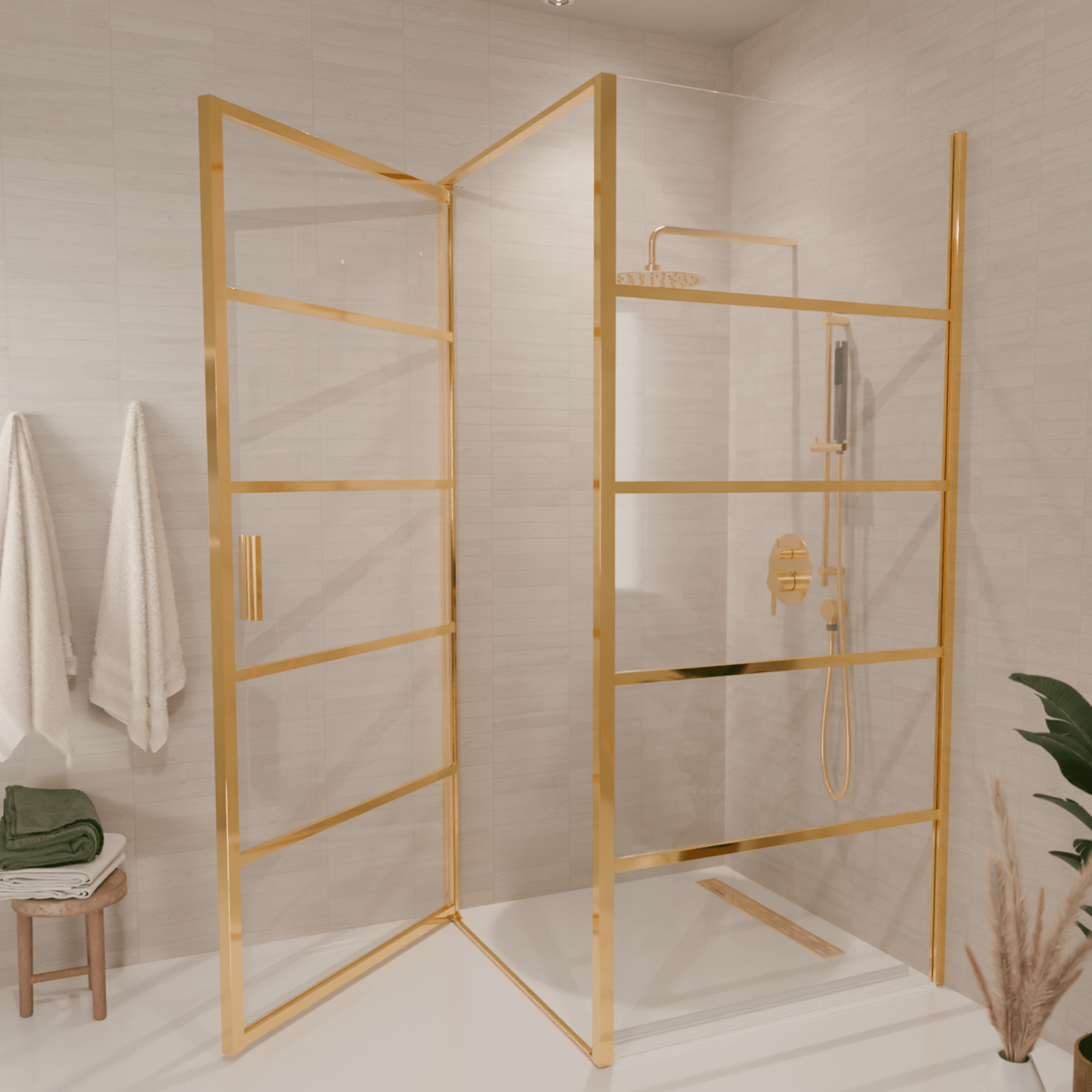 Douchecabine Cartagena 90 x 90 x 200 cm - Glanzend Goud - Met Strepen - Nano Coating - lomazoo.com