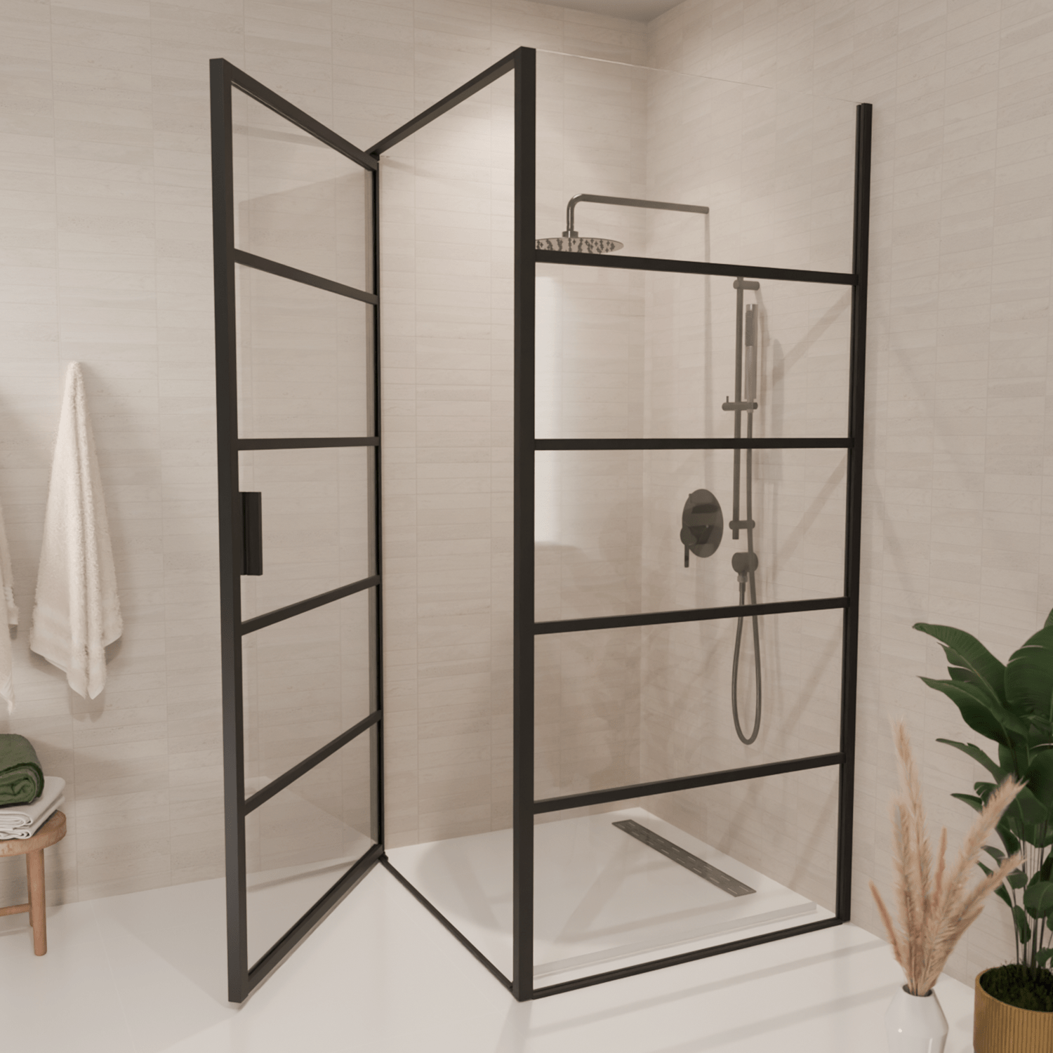 Douchecabine Cartagena 90 x 90 x 200 cm - Zwart - Met Strepen - Nano Coating - lomazoo.com